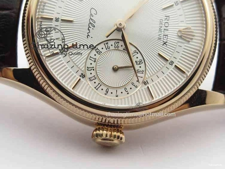 Dial White Stick Brown Best Leather A3165 Strap VF Date Cellini Edition Markers On RG 0910